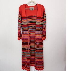 Powder River Outfitters Women Long Duster Cardigan Size S Western Cowgirl Orange